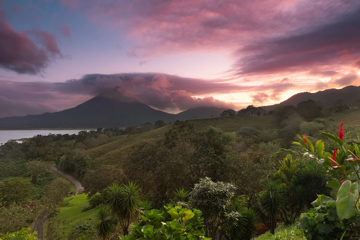 Arenal Volcano rising over the rainforest, seen from the house